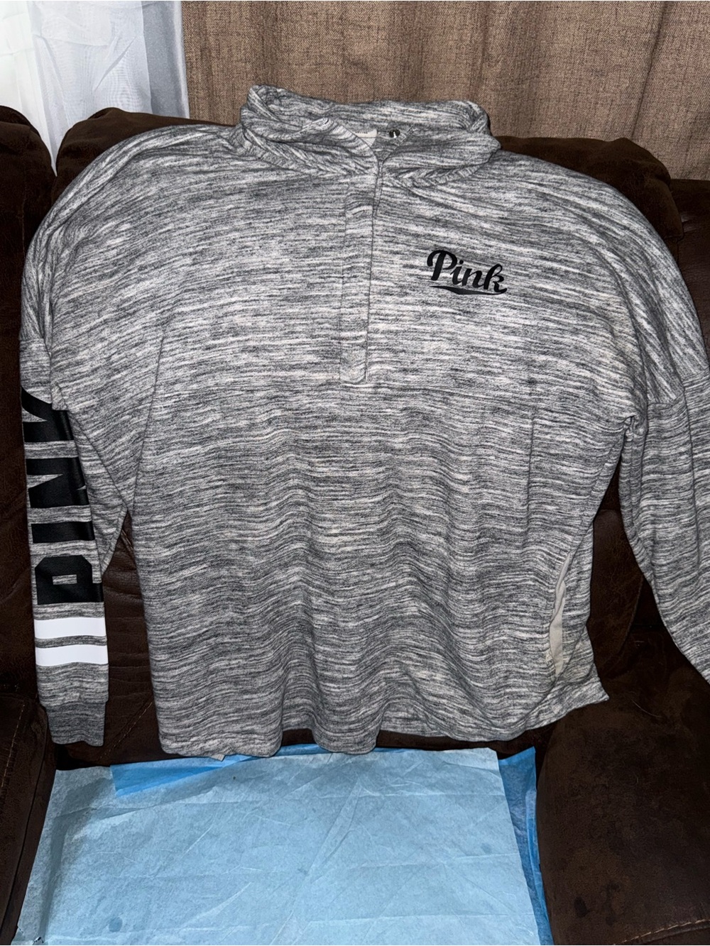 Victoria's Secret PINK Gray Marled Quarter-Zip Sweater